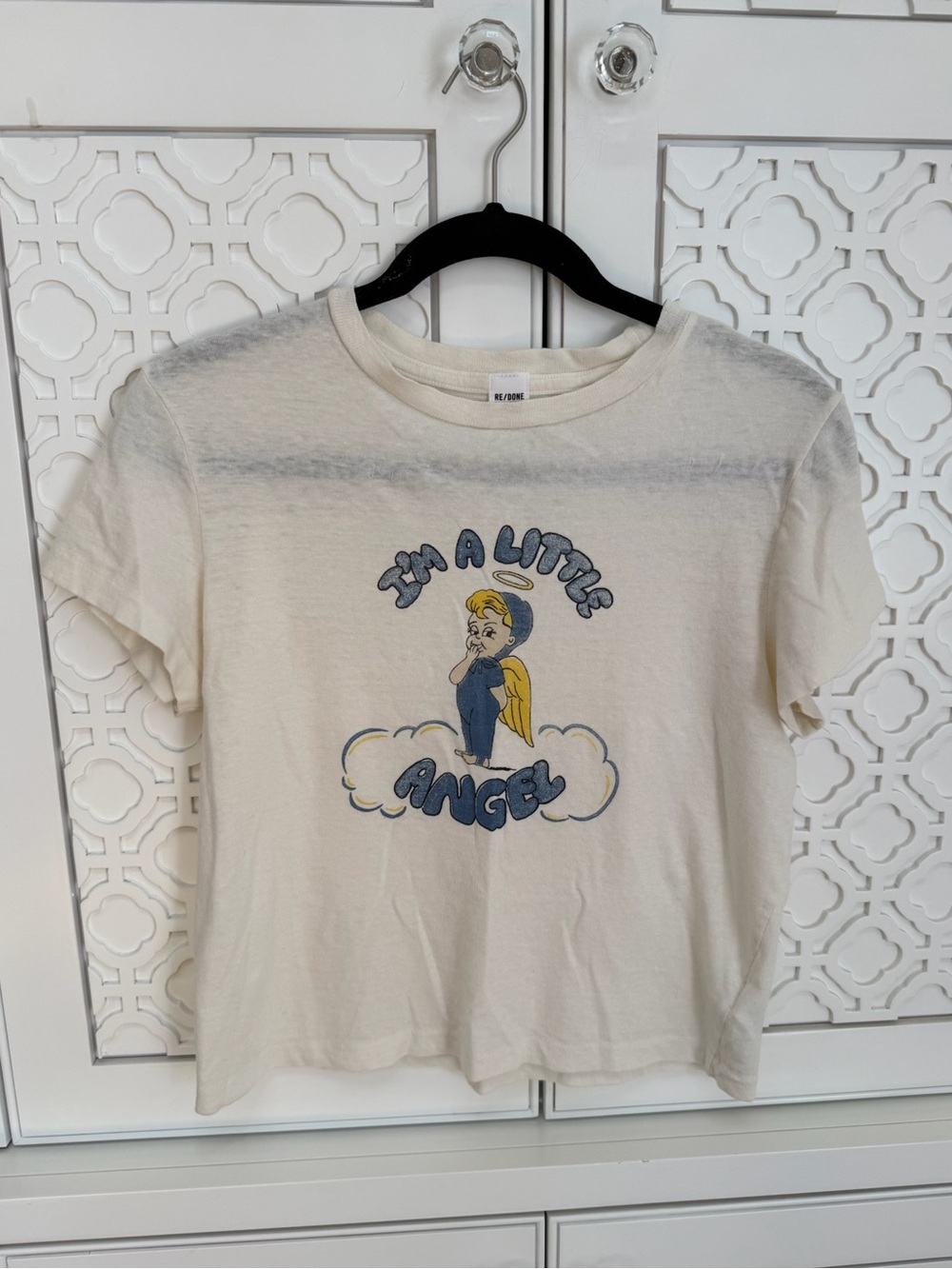 REDONE I'm a Little Angel' Graphic Tee - Cream/Blue